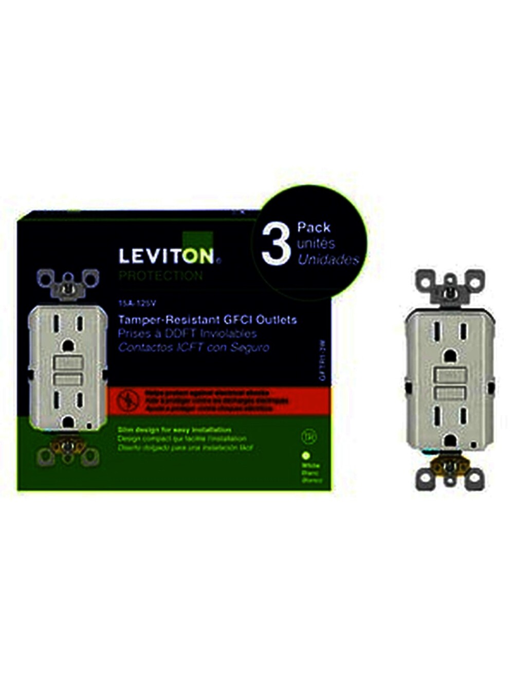 Leviton Decora 15A Tamper-Resistant Slim GFCI Receptacle 3-Pack